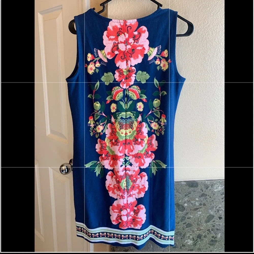 NY & Co Floral dress/tunic sleeveless sheath blue - Picture 5 of 8